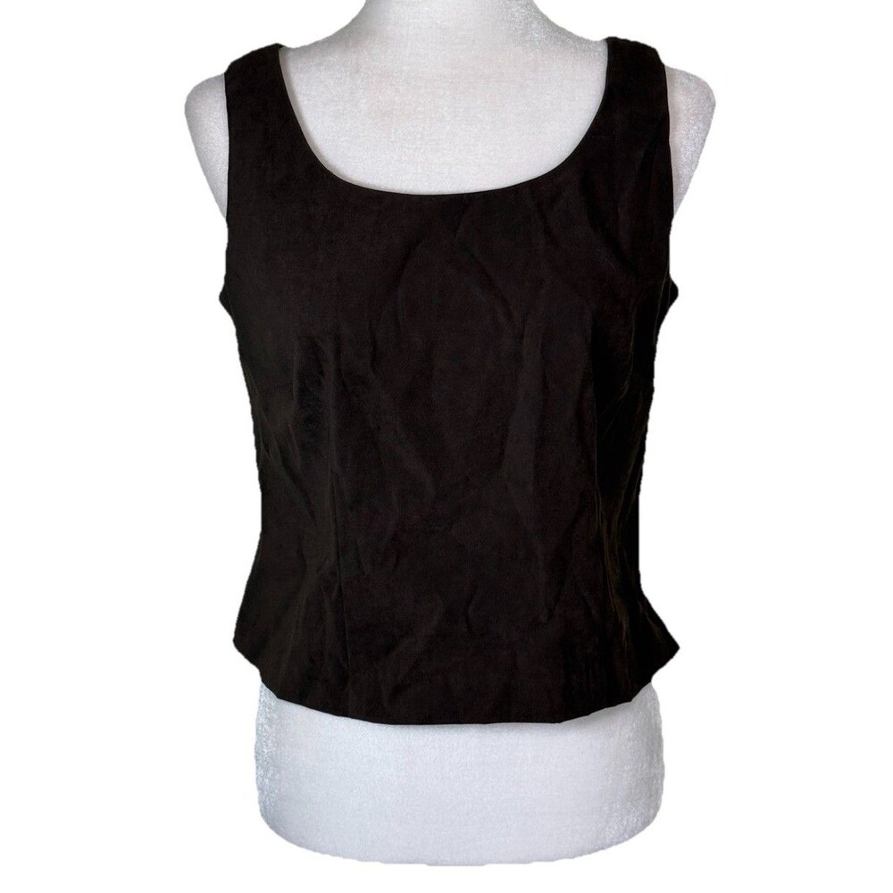 Women Brown Faux Suede Tank Top Tailored Minimalist Square Neck Size‎ 10
